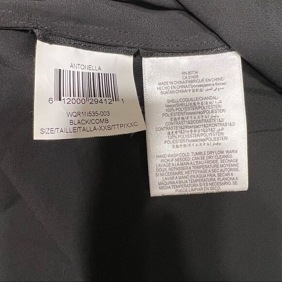 NWT BCBG Maxazria XXS black sequin chiffon mix 1/2 way button Long Sleeves top. - Picture 8 of 9